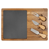 Acacia Wood/Slate Rectangle Cheese Set with Three Tools 13 3/4" x 9 3/4"