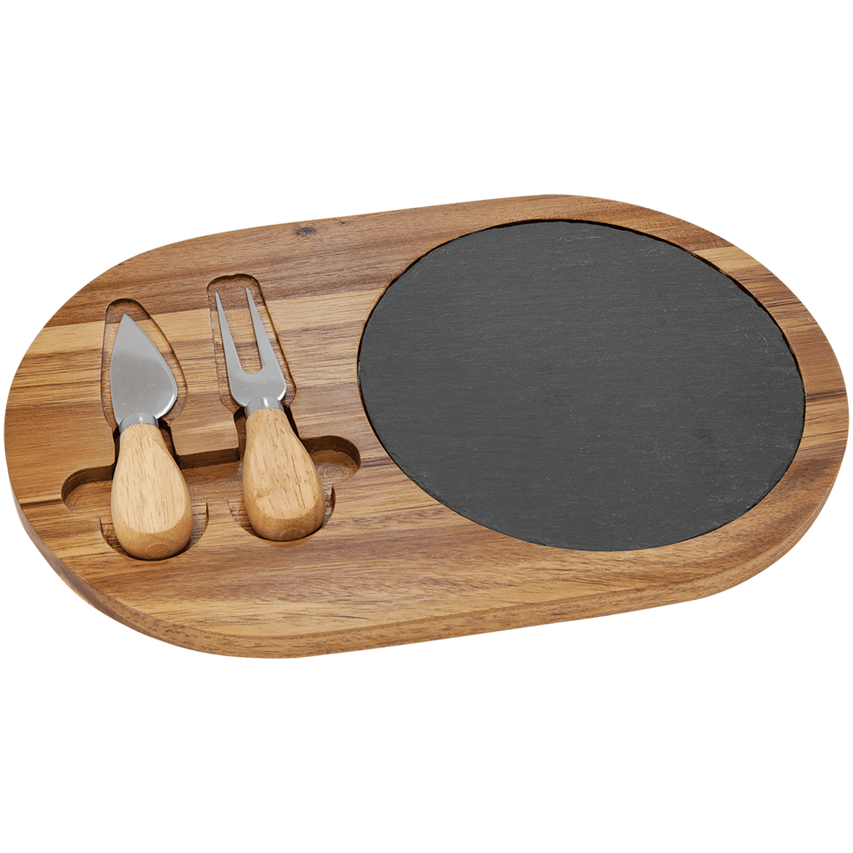Acacia Wood/Slate Oval Cheese Set with Two Tools,