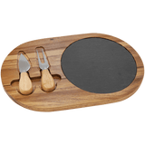 Acacia Wood/Slate Oval Cheese Set with Two Tools,