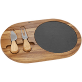 Acacia Wood/Slate Oval Cheese Set with Two Tools 12 1/2" x 7 3/4"