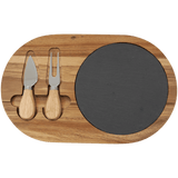 Acacia Wood/Slate Oval Cheese Set with Two Tools 12 1/2" x 7 3/4"