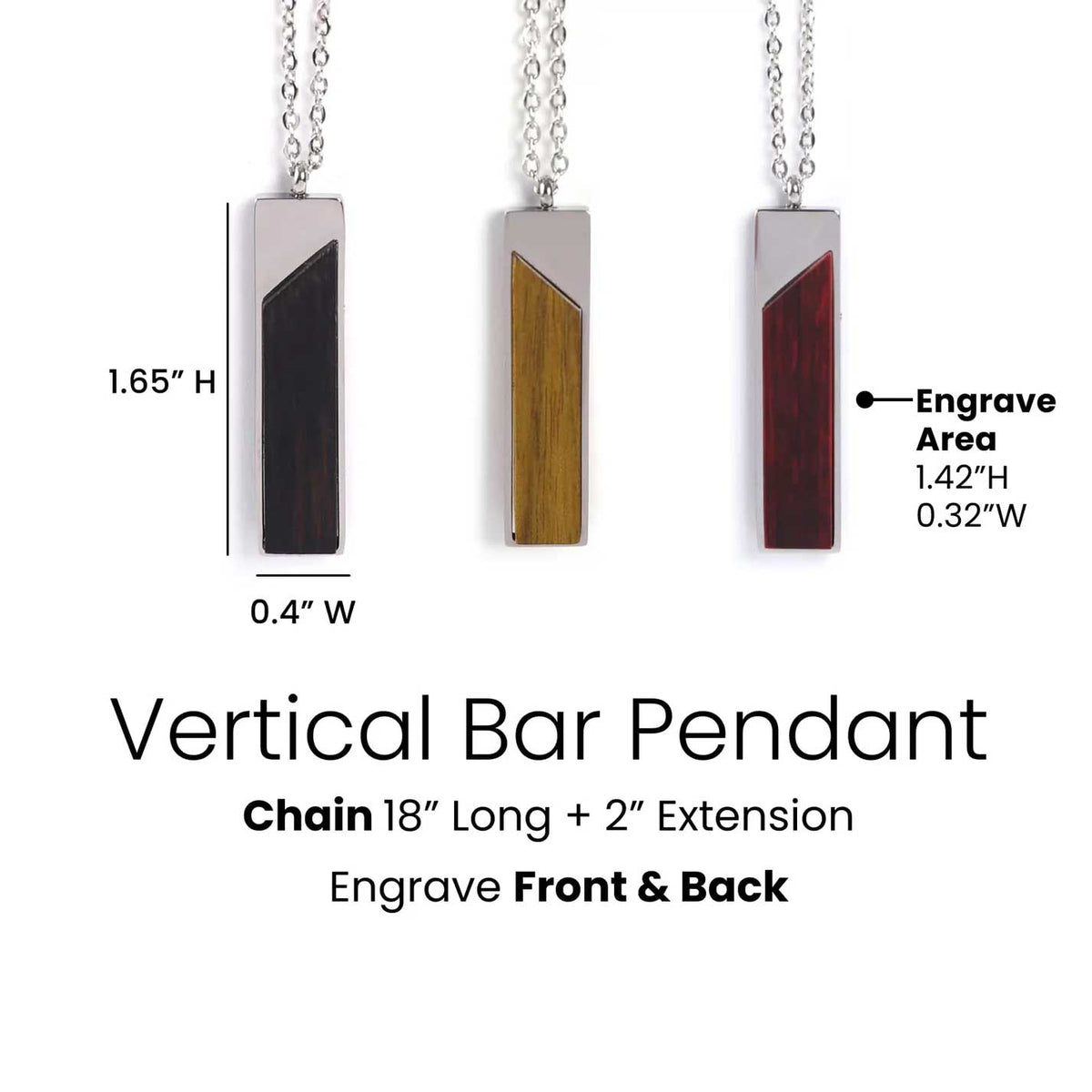 Personalized Vertical Bar Necklace, Engraved Wood Pendant, Minimalist Gift for Him or Her