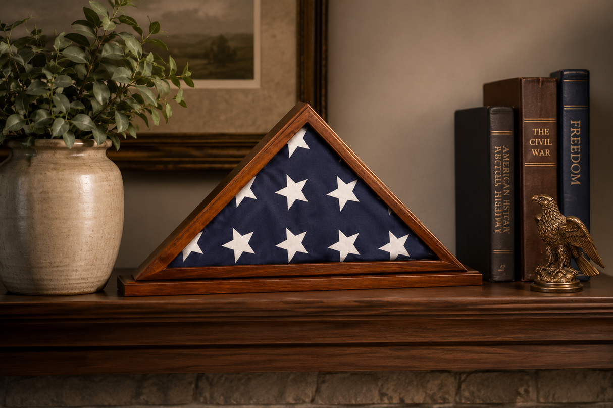 Personalized Flag Display Case | Laser Engraved Genuine Walnut Memorial Flag Box