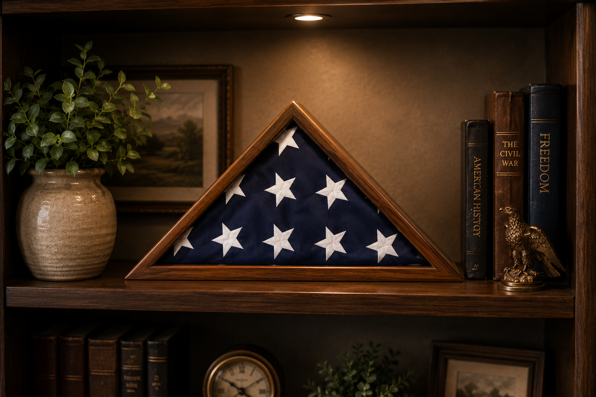 Personalized Flag Display Case | Laser Engraved Genuine Walnut Memorial Flag Box