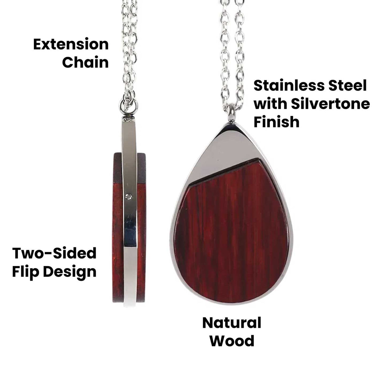 Personalized Wood Dog Tag Necklace, Engraved Stainless Steel Pendant, Custom Name or Message Necklace