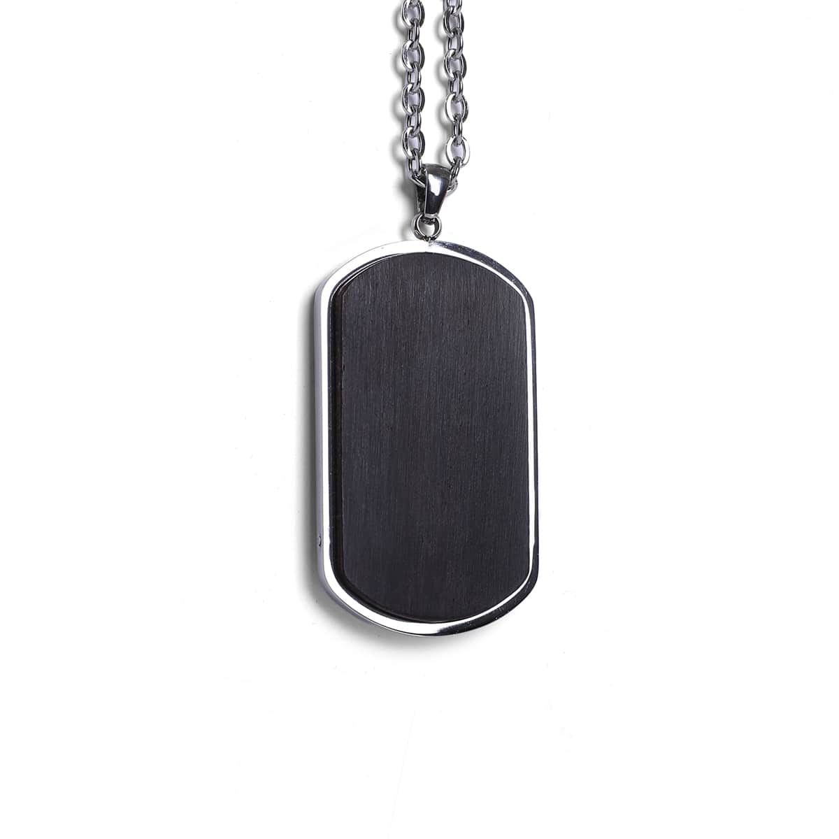 Personalized Wood Dog Tag Necklace, Engraved Stainless Steel Pendant, Custom Name or Message Necklace