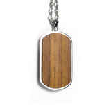 Personalized Wood Dog Tag Necklace, Engraved Stainless Steel Pendant, Custom Name or Message Necklace