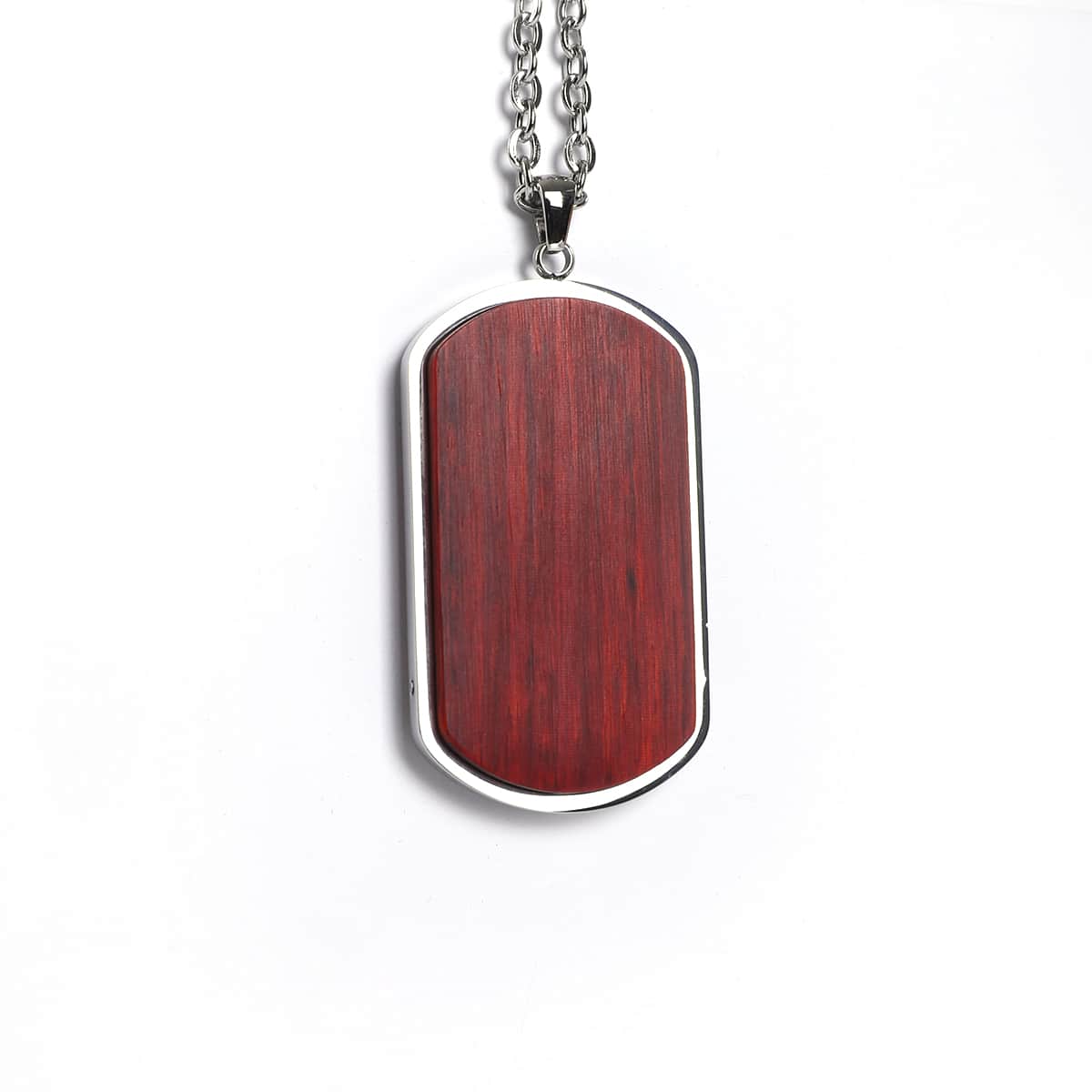 Personalized Wood Dog Tag Necklace, Engraved Stainless Steel Pendant, Custom Name or Message Necklace