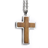Personalized Wood Cross Necklace, Engraved Pendant, Stainless Steel, Custom Faith Gift for Men or Women