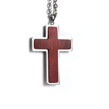 Personalized Wood Cross Necklace, Engraved Pendant, Stainless Steel, Custom Faith Gift for Men or Women