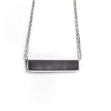 Personalized Horizontal Bar Necklace, Engraved Wood Pendant, Custom Name Necklace, Minimalist Stainless Steel Jewelry