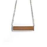 Personalized Horizontal Bar Necklace, Engraved Wood Pendant, Custom Name Necklace, Minimalist Stainless Steel Jewelry