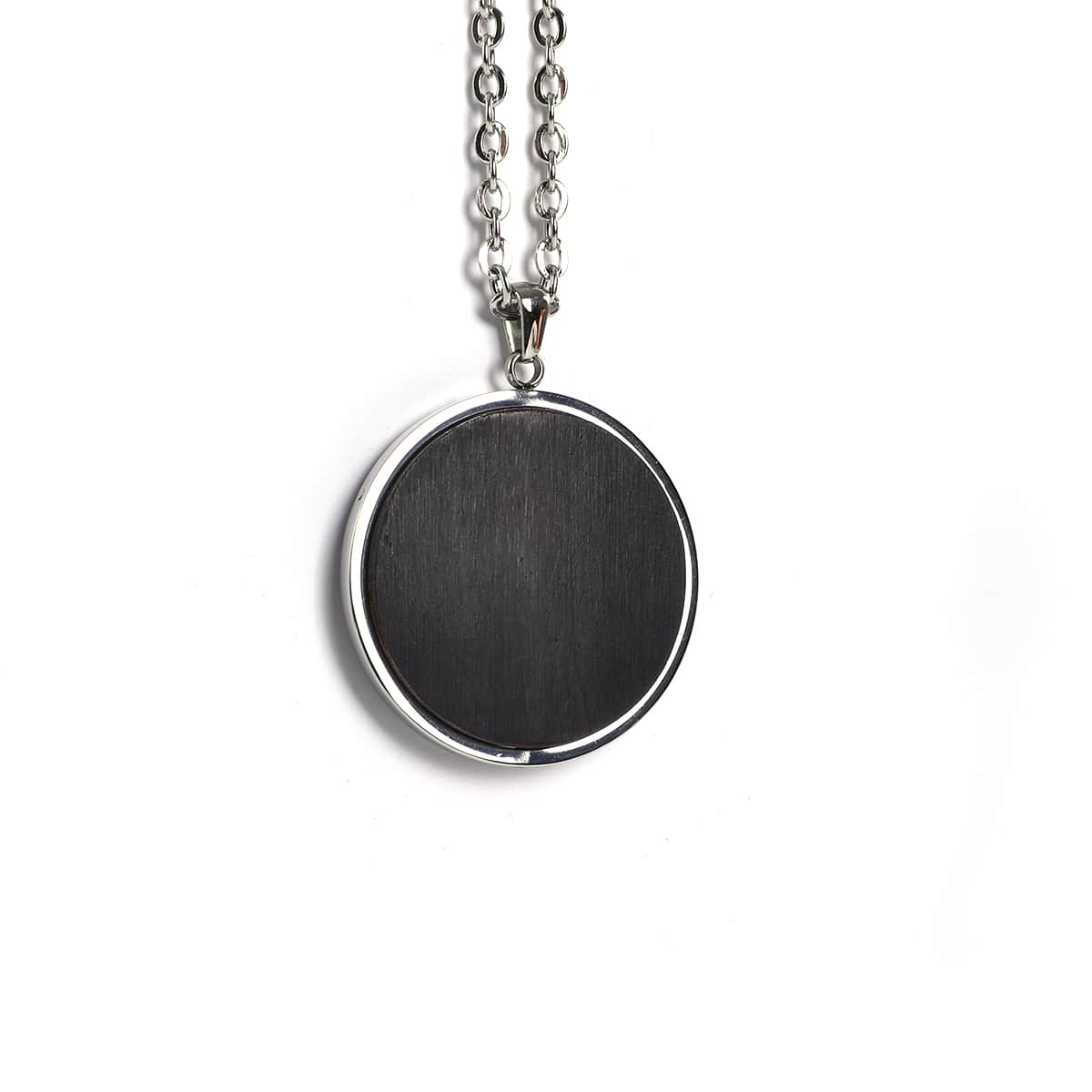 Personalized Round Wood Necklace, Engraved Circle Pendant, Custom Logo or Monogram Jewelry, Stainless Steel Keepsake Gift