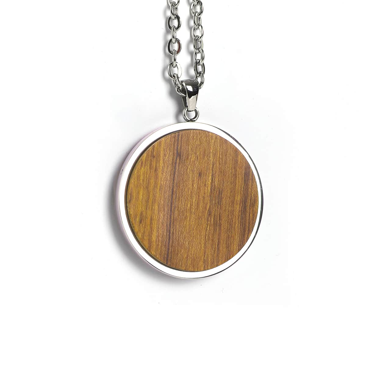 Personalized Round Wood Necklace, Engraved Circle Pendant, Custom Logo or Monogram Jewelry, Stainless Steel Keepsake Gift