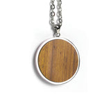 Personalized Round Wood Necklace, Engraved Circle Pendant, Custom Logo or Monogram Jewelry, Stainless Steel Keepsake Gift
