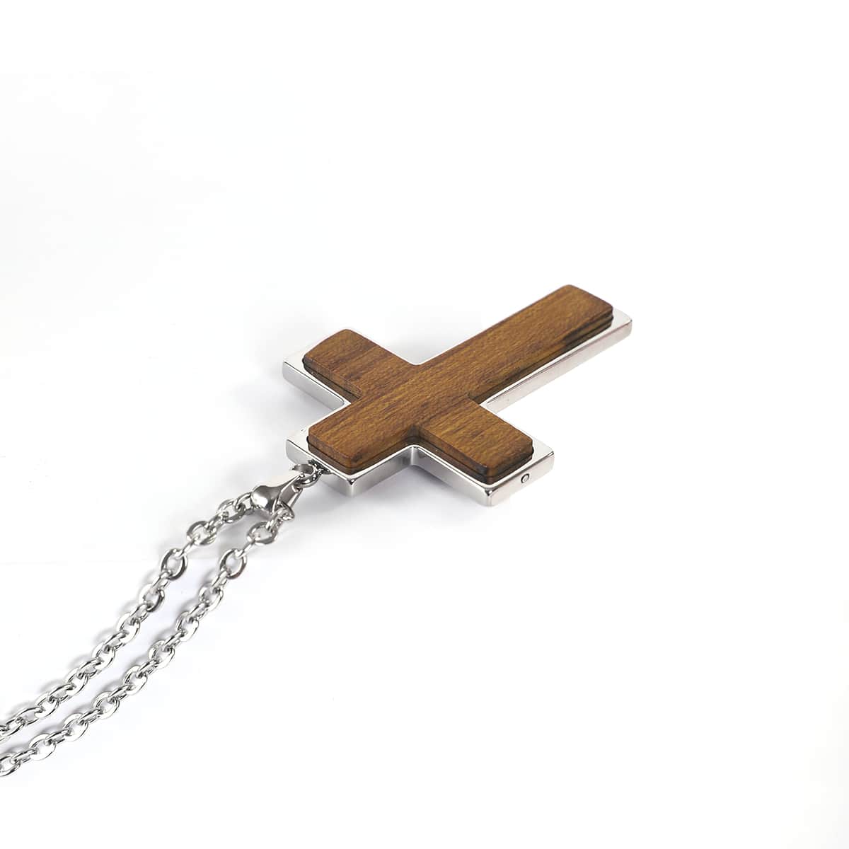 Personalized Wood Cross Necklace, Engraved Pendant, Stainless Steel, Custom Faith Gift for Men or Women
