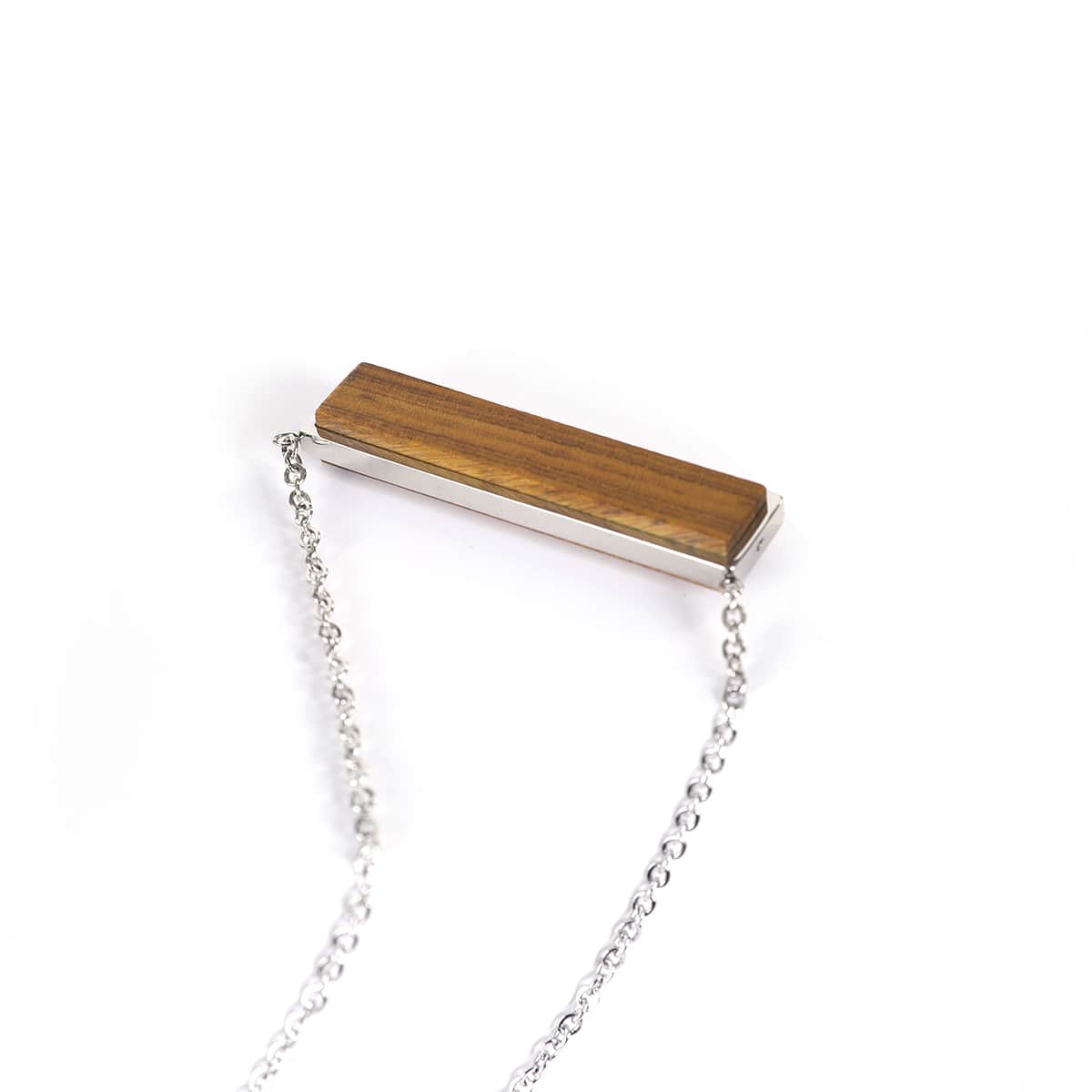 Personalized Horizontal Bar Necklace, Engraved Wood Pendant, Custom Name Necklace, Minimalist Stainless Steel Jewelry