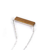 Personalized Horizontal Bar Necklace, Engraved Wood Pendant, Custom Name Necklace, Minimalist Stainless Steel Jewelry